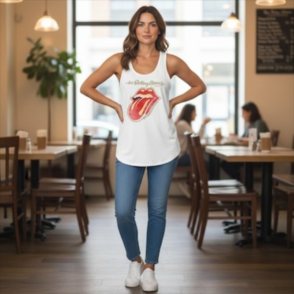 NEW - The Rolling Stones Official Script Tongue & Lips Logo Tank Top Size Large - Picture 1 of 2
